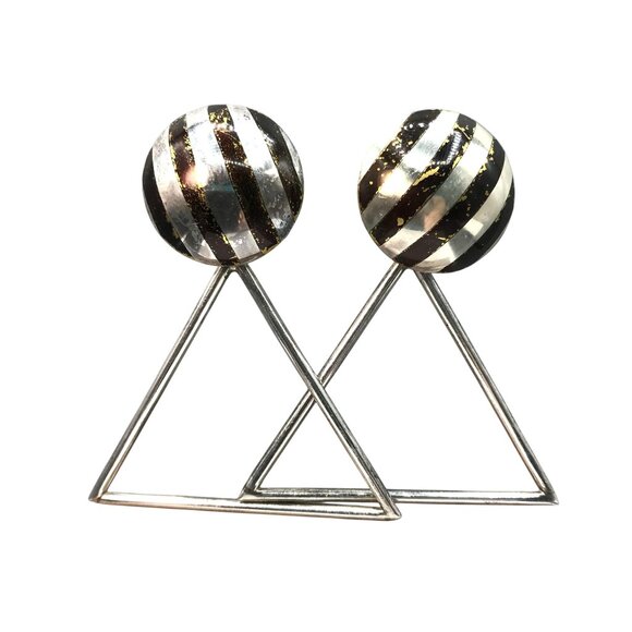 Retro Statement Geometric Dangle Earrings, Signed Artisan Leslie, Sterling Silve - Picture 1 of 7